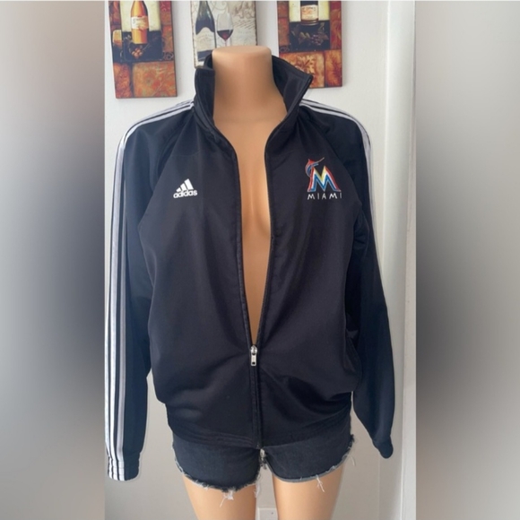 NWT Adidas Marlins Miami Black Zip Clousure In Front Size L (14-16) Jr.(6) - Picture 7 of 9